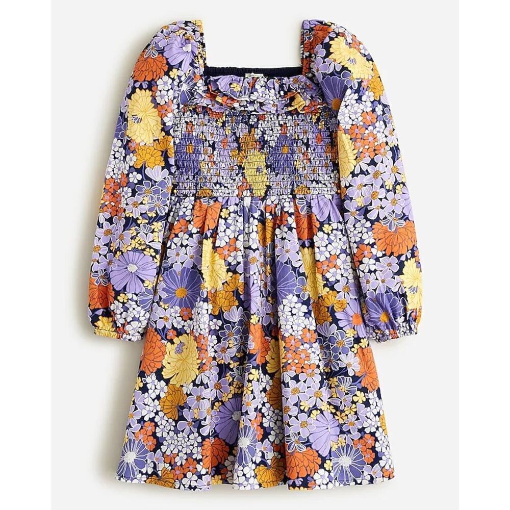 Crewcuts Long Sleeve Smocked Top Dress sz 7 Floral Print Dress